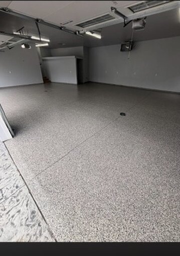 Flake epoxy garage floor coating, wall to wall finish — Epox It Flooring