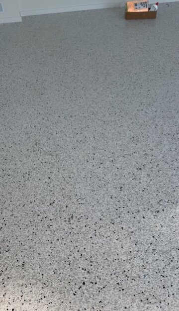 White and black flake epoxy floor finish — Epox It Flooring