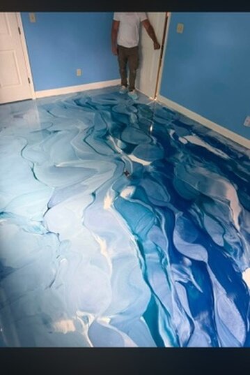Blue marble-effect metallic epoxy floor — Epox It Flooring